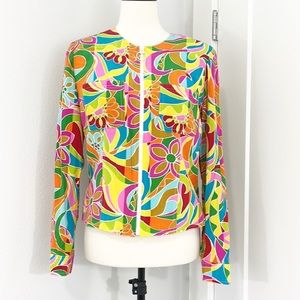Anthracite by Muse Size 6 Silk Retro Colorful Mod Long Sleeve Zip Up Blazer